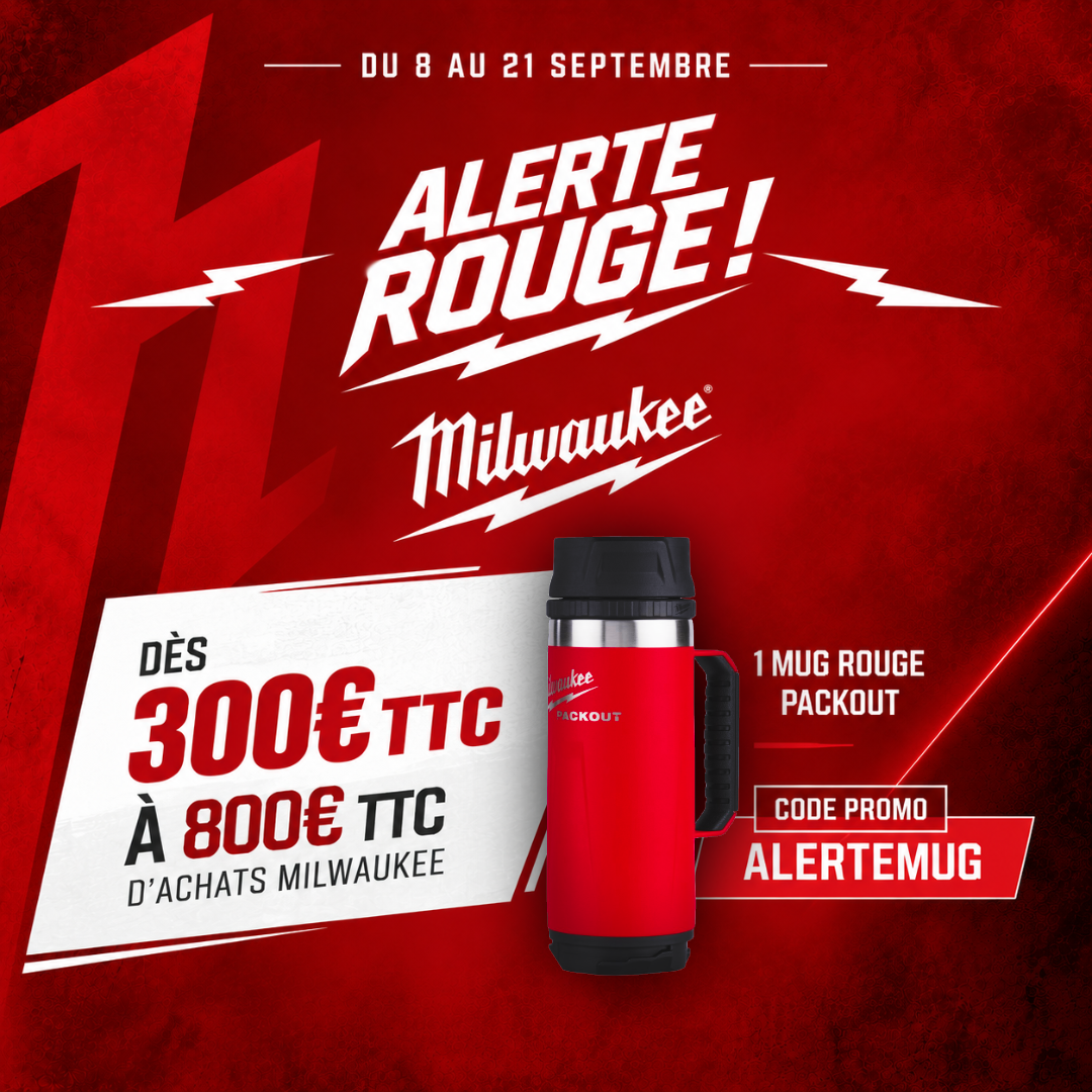 Mug rouge PACKOUT Milwaukee 532 ml référence 4932493471 offert pour le premier palier de l'opération Alerte Rouge Milwaukee